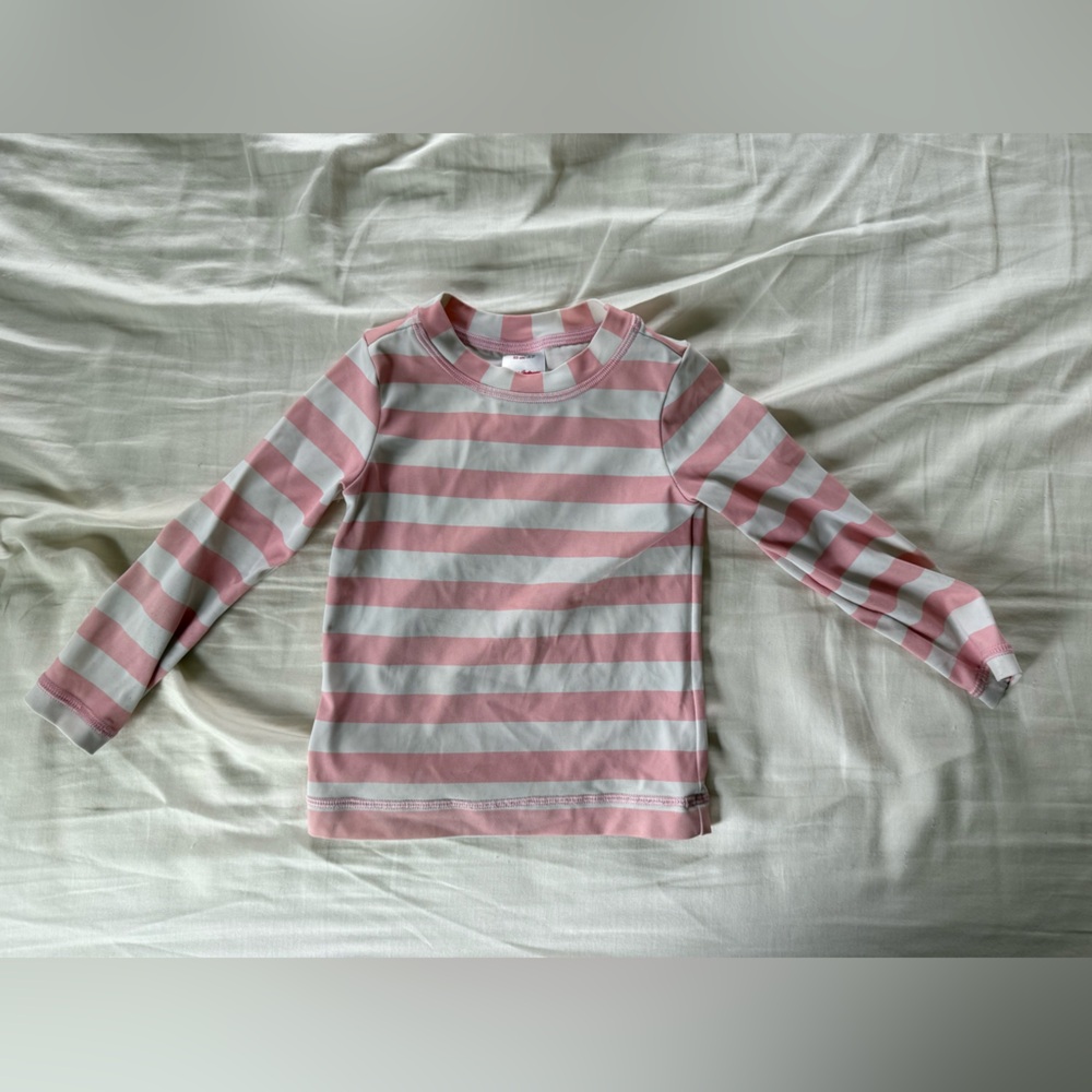 Hanna Andersson Pink and White Striped Kids Swim Rashguard